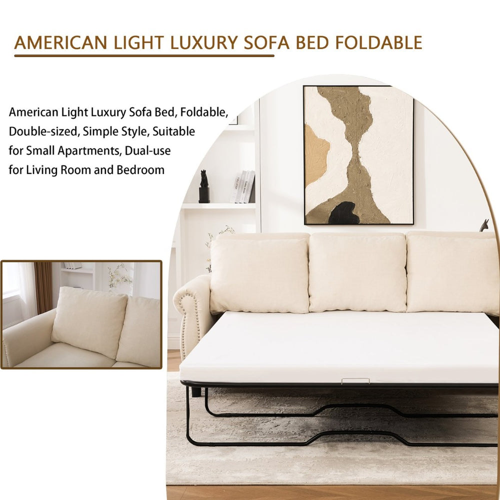 English Elm Sleeper Sofa Bed, Modern Convertible Couch With Memory Foam Mattress For Small Spaces, Beige Elegance W3696S00001-GIGA