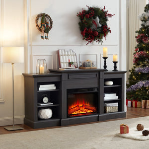 English Elm Media Console with Built-in Electric Fireplace Spacious Mdf Cabinet for Large Tvs W1758S00029
