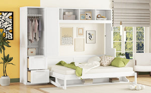 English Elm Queen Murphy Wall Bed with Integrated Wardrobe and Drawers for Studio or Guest Room White LP000793AAK-3