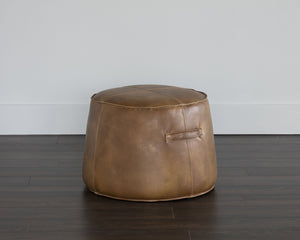 Sunpan Mitchell Ottoman - Stylish Round Faux Leather Accent Piece with Decorative Handle for Any Space Tobacco Tan