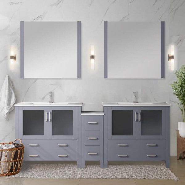 English Elm Dark Grey Double Bath Vanity With Mirrors, White Ceramic Top & Ample Storage For Modern Bathrooms B2731S00599