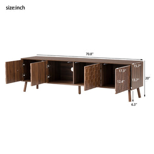English Elm 70 Inch Fluted Entertainment Center Walnut Finish Solid Wood Legs Soft Close Storage N710P372582P