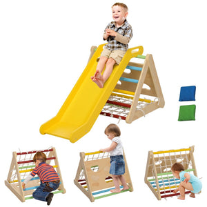 English Elm Qaba Pikler Triangle Pinewood Climbing Set with Slide for Toddlers Indoor Play W2225P249771
