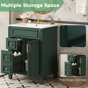English Elm 24" Elegant Bathroom Vanity With Ceramic Sink - Space-Saving Design, 2 Drawers & Adjustable Shelf N710P318990F