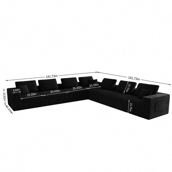English Elm 141.73*141.73"modular Seven Piece Sectional Sofa in Plush Corduroy for Living Spaces W3819S00143