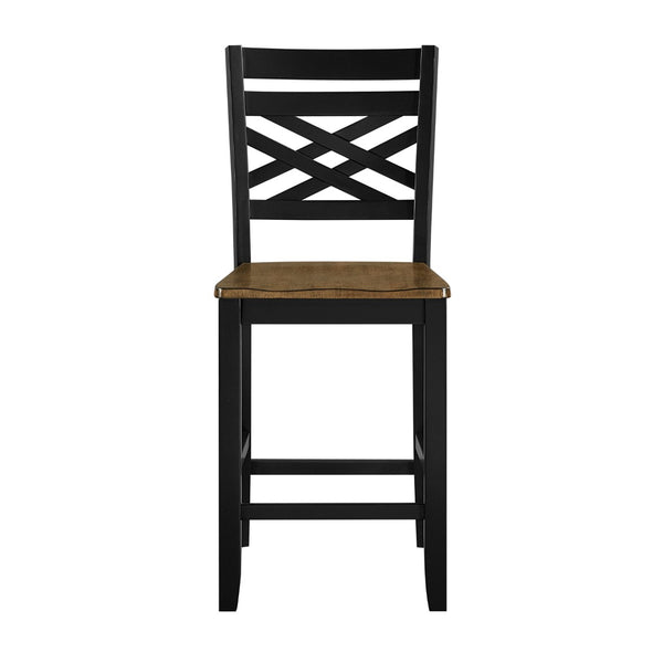 English Elm 5pc Round Counter Height Dining Set Acacia Wood Pedestal Table with Built-in Shelf B011P427921