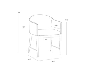 Sunpan Kylin Dining Armchair: Modern Barrel Back Design in Cream Faux Leather with Brass Steel Legs
