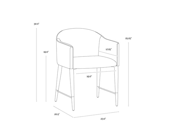 Sunpan Kylin Dining Armchair: Modern Barrel Back Design in Cream Faux Leather with Brass Steel Legs