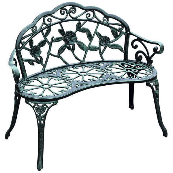 English Elm Bench Cast Aluminum Floral Lattice Outdoor Seating Antique Inspired Garden Patio T3971P383593
