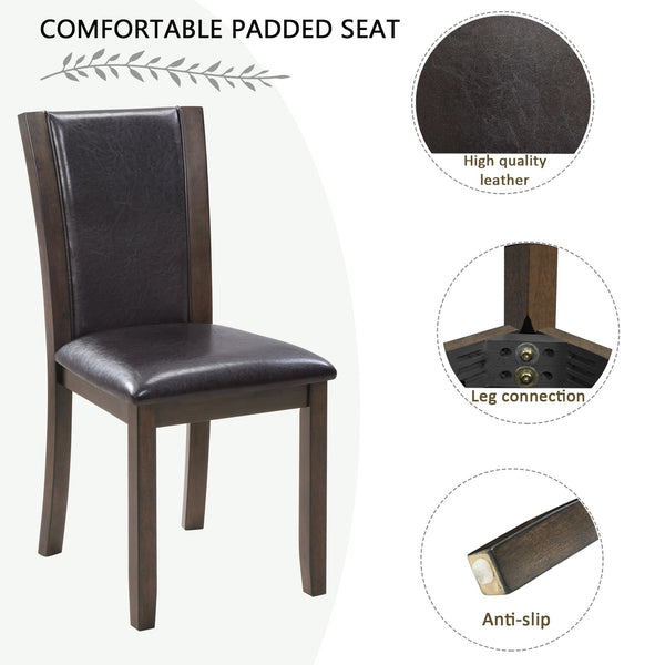 English Elm 5-Piece Modern Dining Set for 4 with Waterproof Wood-Grain Top, X-Back Chairs, Linen Comfort, Stable Frame Dark Walnut W1998S00073