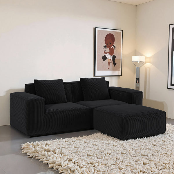 English Elm Modular Modular Sofa: Versatile Oversized Sofa Bed With Soft Corduroy Velvet, Footrest & Cozy Pillows - Black W3147S00023