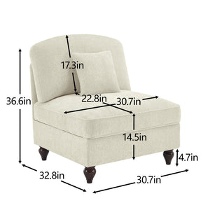English Elm Armless Chenille Sofa Sculptural Spindle Legs Silver Thread Upholstery Living Room Beige+White W3041P332622