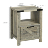 English Elm Homcom Farmhouse End Table, Rustic Side Cabinet With Storage, Small Side Table With Drawer, Wood Effect Tabletop For Living Room, Gray