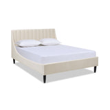 English Elm Aspen Vertical Tufted Modern Headboard Platform Bed Set, Queen, French Beige Performance Velvet