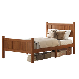 English Elm Twin Platform Bed Vertical Slat Headboard Farmhouse Shaker Wood Grain Finish Bedroom Walnut N733P422478D