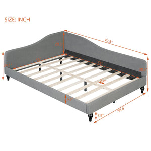 English Elm Full Full Size L-Shaped Linen Daybed with Solid Wood Legs, Semi-Enclosed Modern Frame for Living Spaces Gray SF100146AAE