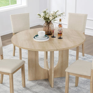 English Elm Modern Farmhouse Round Dining Table Seats Four Light Oak Finish Kitchen Nook W1998P376255