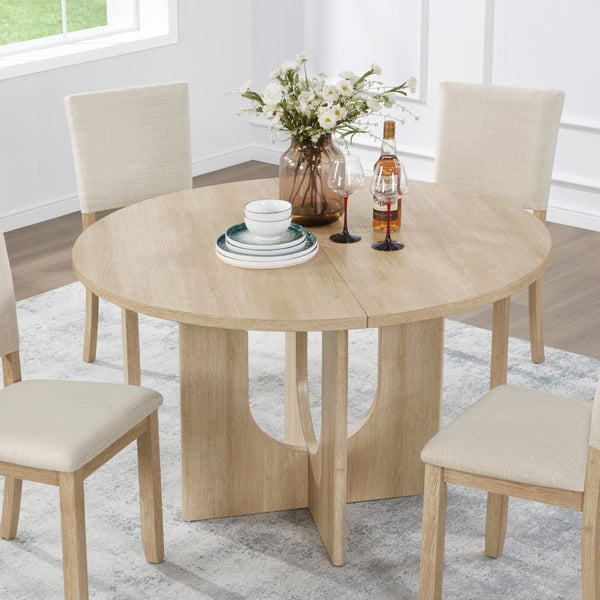 English Elm Modern Farmhouse Round Dining Table Seats Four Light Oak Finish Kitchen Nook W1998P376255