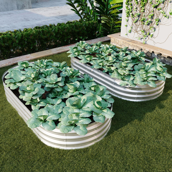 English Elm 2Pcs Galvanized 6x3x1ft Raised Garden Bed Kit, Heavy-Duty Rust-Resistant Planters, Easy Assembly W840P310525