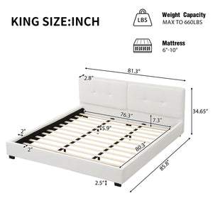 English Elm Christopher Knight Home® - King Size Boucle Bed Frame – Modern Upholstered Platform With Curved Headboard & Soft Corners, Beige N757P235227W