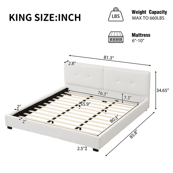 English Elm Christopher Knight Home® - King Size Boucle Bed Frame – Modern Upholstered Platform With Curved Headboard & Soft Corners, Beige N757P235227W