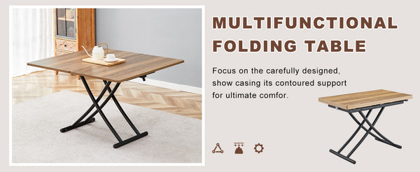 English Elm Modern Adjustable Lift Table Walnut Grain Mdf Top Slim Metal Legs Home Office Use Black,Natural Wood W1151P302104