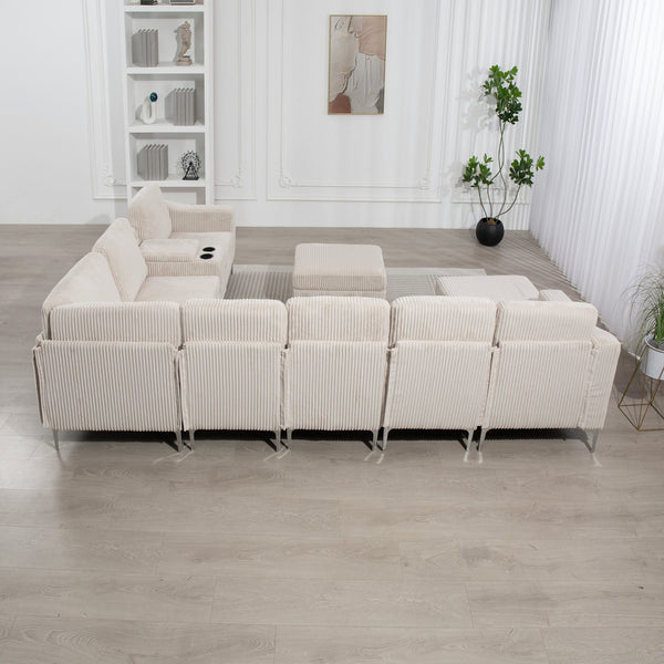 English Elm Convertible Sectional Sofa With Storage Ottoman, Cupholders & Usb Ports - Modern Comfort For Living Spaces W3098S00034