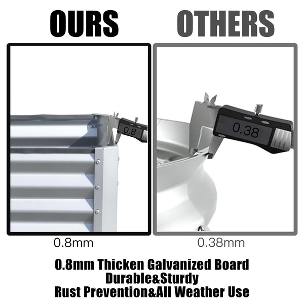 English Elm 6x3x1.5ft Galvanized Raised Garden Bed — Heavy-Duty Steel Planter with Open Base, Reinforced Rods, Safe Edge for Vegetables Flowers and Easy Assembly Silver+White W1859P197905