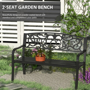 English Elm Outdoor Powder-coated Steel Garden Bench with Curved Slats for Patio or Porch Seating T3971P383901