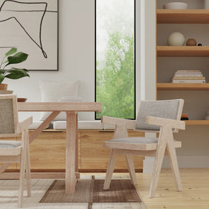 Alpine Furniture Raquel Linen Gray Beige Side Chairs Set Of 2 - Driftwood Frame, Padded Comfort, Contemporary Dining 3269-02