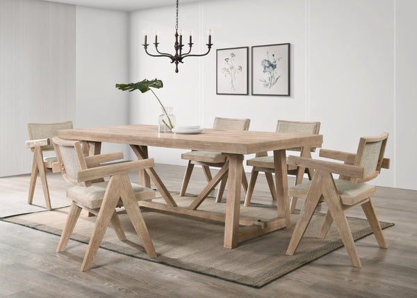 Alpine Furniture Raquel Driftwood Rectangular Dining Table — Japandi Minimalist 84" Seats 6, Durable, Easy Assembly 3269-01