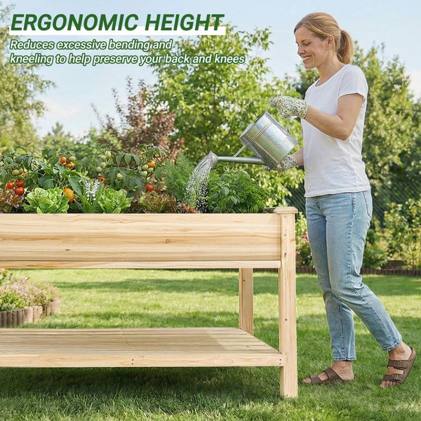 English Elm Raised Wood Planter Bed Counter Height Ergonomic Design with Drainage Tray and Tool Shelf W3166P444935