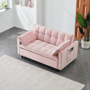 English Elm Modern Velvet Sofa Pull-Out Bed 3-in-1 Convertible Love Seat with Pillows, Spacious 500lb Support Pink W3371P314997