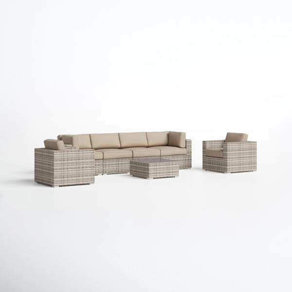 English Elm Fully Assembled Outdoor Hdpe Wicker Sectional Set with Glass Top Table for Patios B120S00278