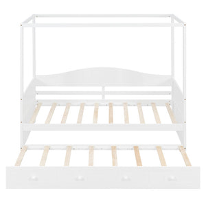 English Elm Twin Canopy Daybed with Pull Out Trundle Pinewood Frame for Kids or Guest Rooms N708P373423K