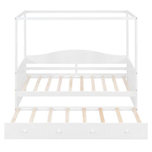 English Elm Twin Canopy Daybed with Pull Out Trundle Pinewood Frame for Kids or Guest Rooms N708P373423K