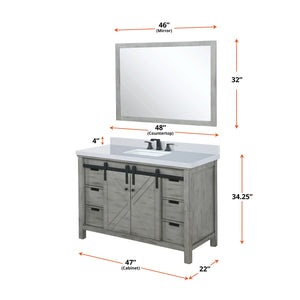 English Elm Ash Grey Bath Vanity Set With White Quartz Countertop, Matte Black Faucet & 44" Mirror For Modern Style B2731S01280