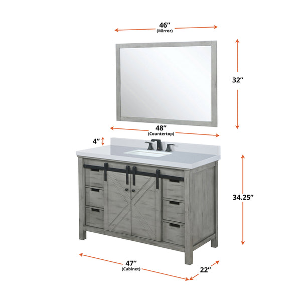 English Elm Ash Grey Bath Vanity Set With White Quartz Countertop, Matte Black Faucet & 44" Mirror For Modern Style B2731S01280