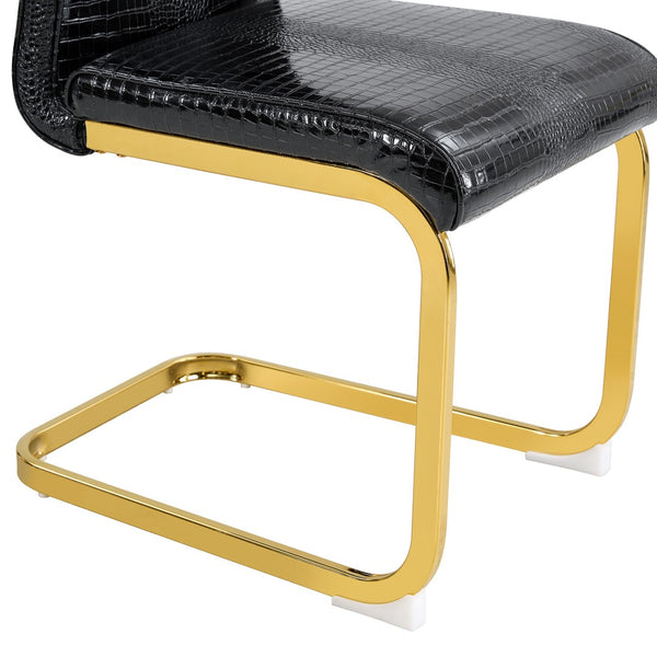 English Elm Set of 2 Glam Faux Alligator Pvc Dining Chairs with Crystal Buckle Bow Legs Black W3875P371059