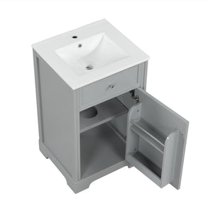 English Elm 20" Bathroom Vanity with Ceramic Sink, MDF Construction, Soft-Closing Door, Storage Rack & Shelf Grey N725P218017E