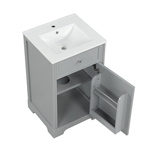 English Elm 20" Bathroom Vanity with Ceramic Sink, MDF Construction, Soft-Closing Door, Storage Rack & Shelf Grey N725P218017E