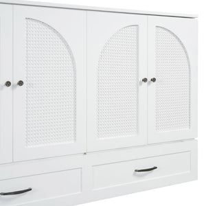 English Elm Queen Murphy Wall Bed with Usb Ports Storage Drawers and Cabinet Style Panel Front White N708S00010K-1