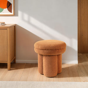 English Elm Saddle Saddle Brown Mushroom Accent Stool — 17.5" Round Shearling Ottoman, Plush Pedestal Base Cozy Seat B2741P388378