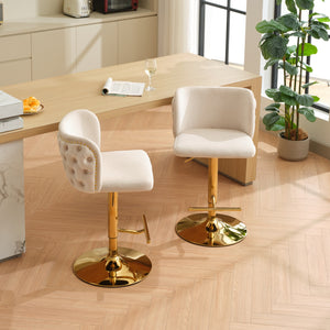 English Elm A&A Velvet Tufted Swivel Barstool with Ergonomic Back and Gold-Plated 17.7" Base, Set of 2 Beige W1143P204045