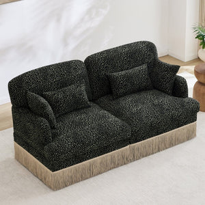 English Elm Comfy Chenille Leopard Print Loveseat with Tassel Trim Modular Sectional for Living Room Green Black W5656S00028