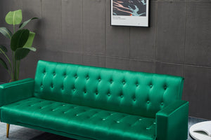 English Elm Sofa Bed Velvet Upholstered Convertible with Gold Metal Legs for Studio Spaces Green B205P246431