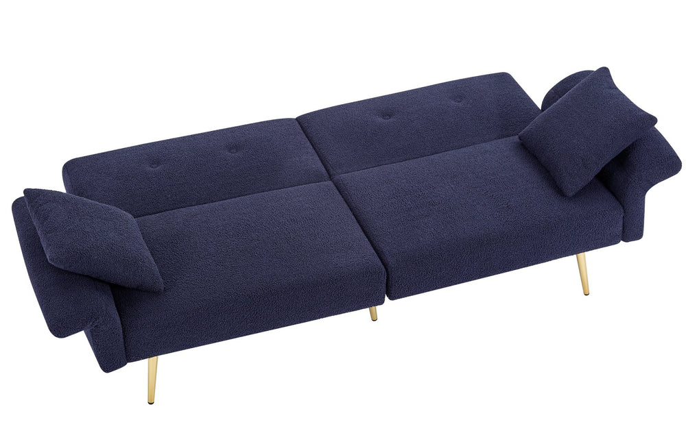 English Elm Modern Teddy Upholstered Loveseat Sofa Bed with Side Pocket, Adjustable Back & Gold Legs, Dark Blue W1117P303450