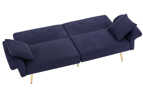 English Elm Modern Teddy Upholstered Loveseat Sofa Bed with Side Pocket, Adjustable Back & Gold Legs, Dark Blue W1117P303450