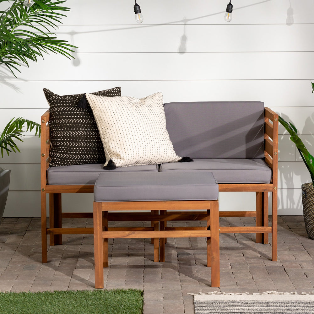 English Elm Walker Edison - Contemporary Acacia 3-Piece Modular Outdoor Seating Set with Removable Cushions, Weather-Resistant Wood B185P244174