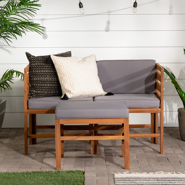 English Elm Walker Edison - Contemporary Acacia 3-Piece Modular Outdoor Seating Set with Removable Cushions, Weather-Resistant Wood B185P244174